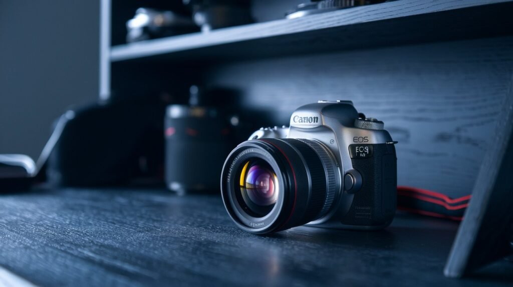 Canon objectifs EF posé sur le dessus d'un breau